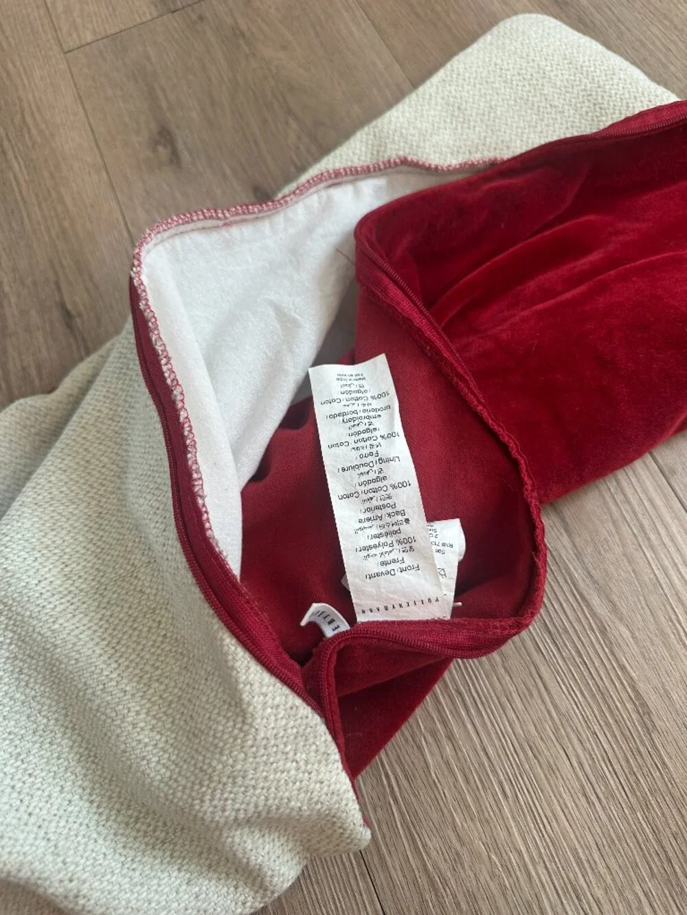 POTTERY BARN Happy Holidays Embroidered Lumbar Pillow Cream Deep Red 16x26